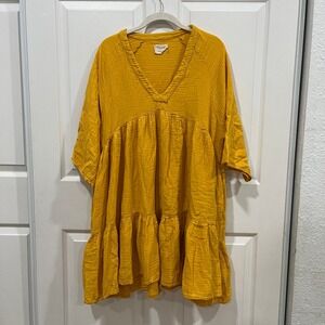 9seed EL MATADOR Mustard Yellow Cotton Gauze Mini Dress Beach Cover Up Size 1‎